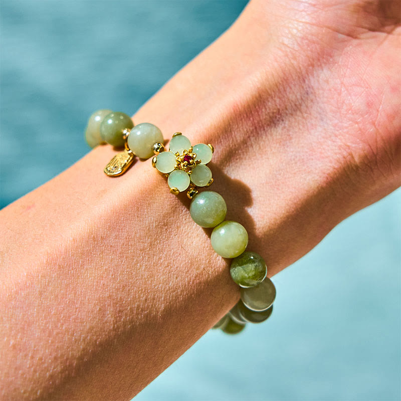 Green Jade Luck Bracelet with Fu Charm 14-16cm