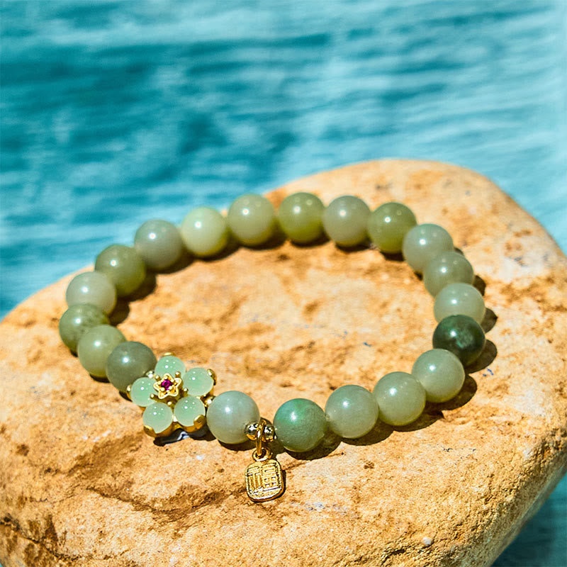 Green Jade Luck Bracelet with Fu Charm 14-16cm