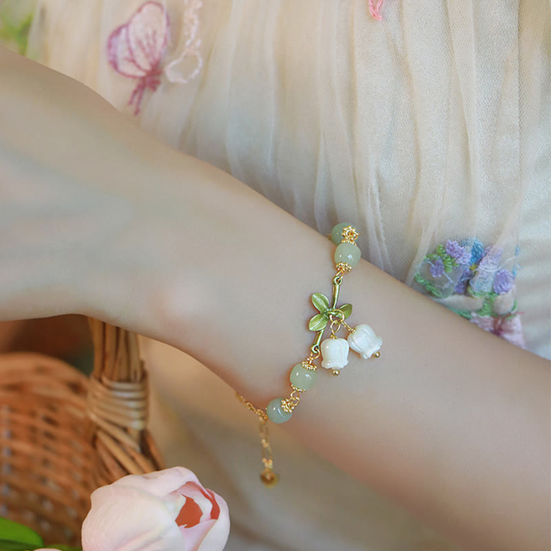 Green Jade Prosperity Bracelet | Lily of the Valley Chain