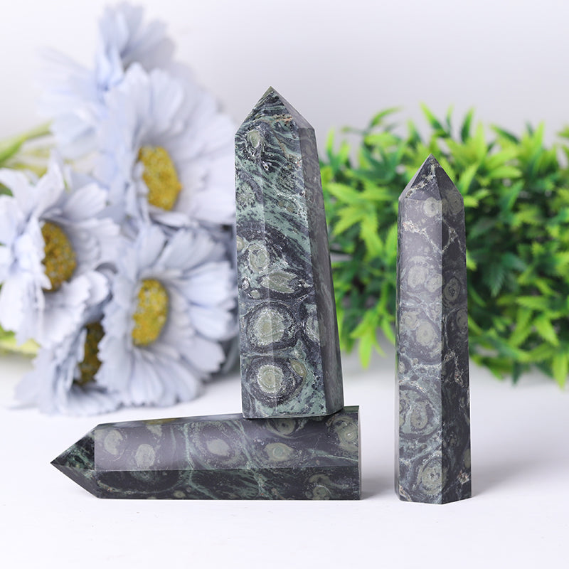 Green Kambaba Jasper Crystal Point 2.4-4.5 inch Healing Tower