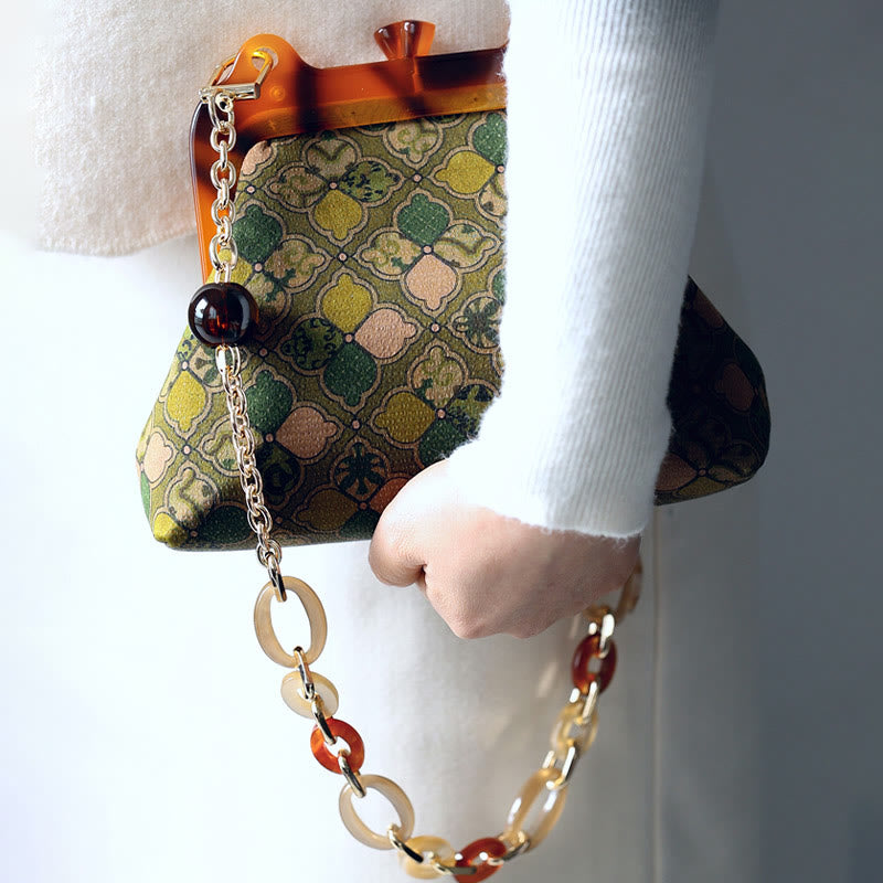 Green Leaves Crossbody Bag with Metal Chain | Spiritual Accessories