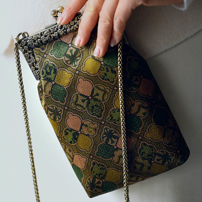 Green Leaves Crossbody Bag with Metal Chain | Spiritual Accessories