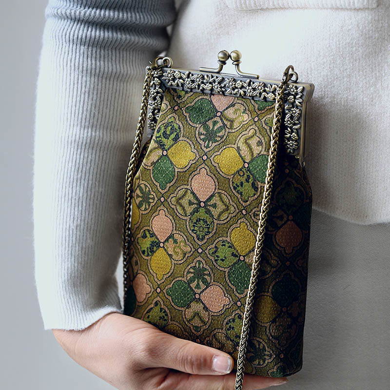 Green Leaves Crossbody Bag with Metal Chain | Spiritual Accessories