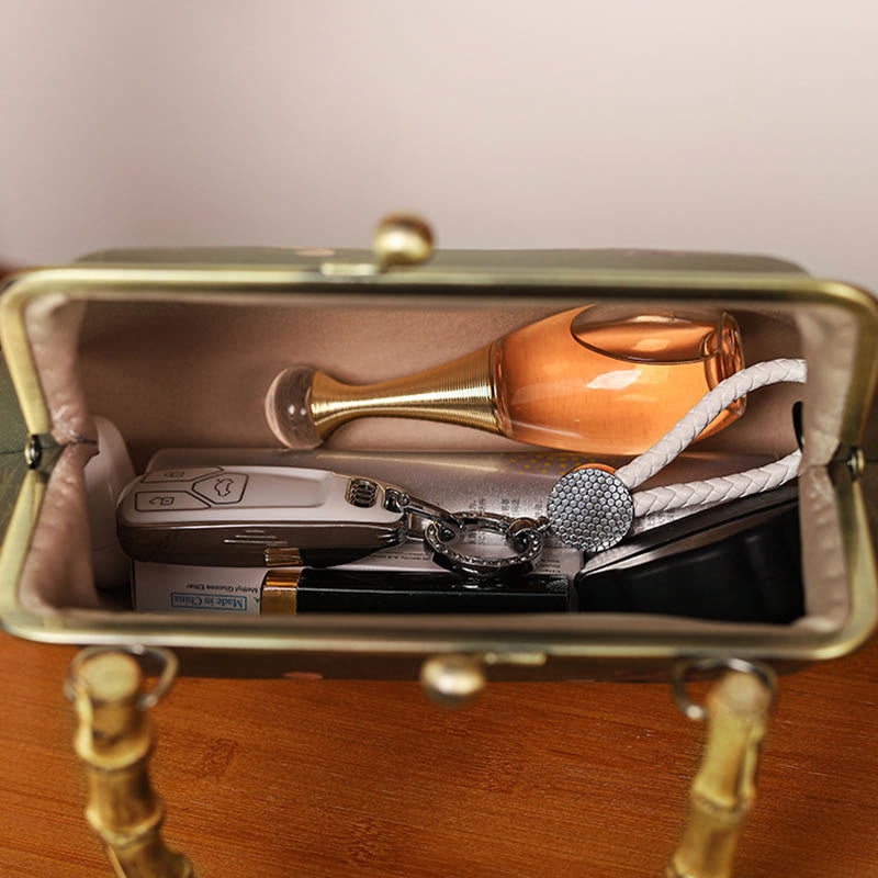 Green Plants Mountains Bamboo Handle Crossbody Bag in Green