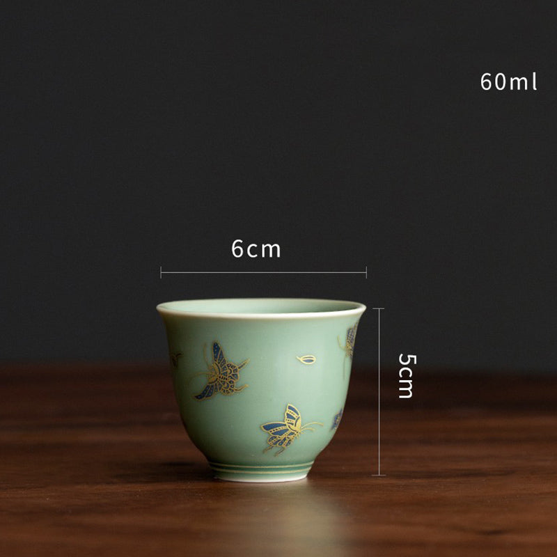Green Porcelain Gaiwan Tea Set | Butterfly Flower & Salmon Design