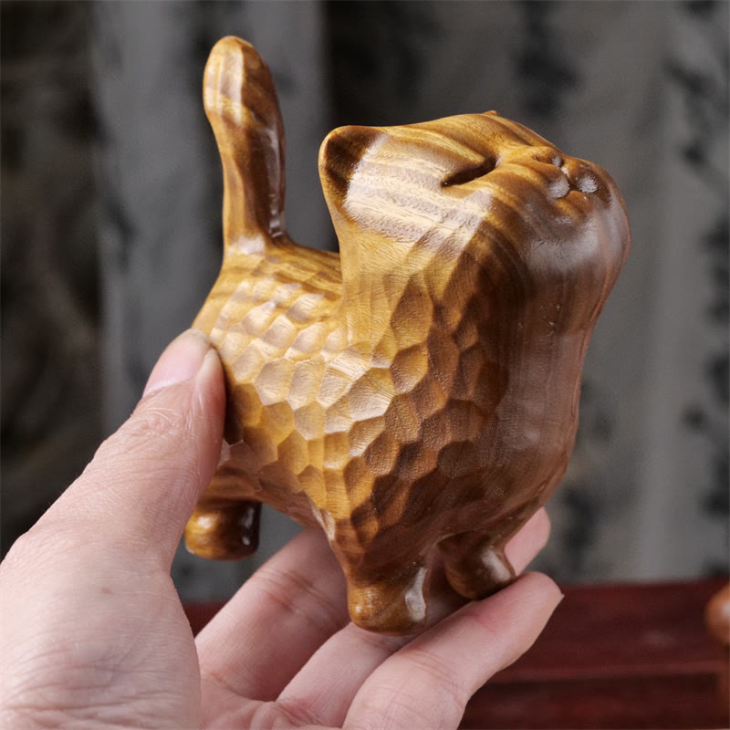 Green Sandalwood Cat 9.5cm Zen Decor for Protection & Calm