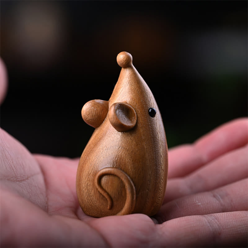 Green Sandalwood Cat and Mouse Figurines | Spiritual Animal Decor