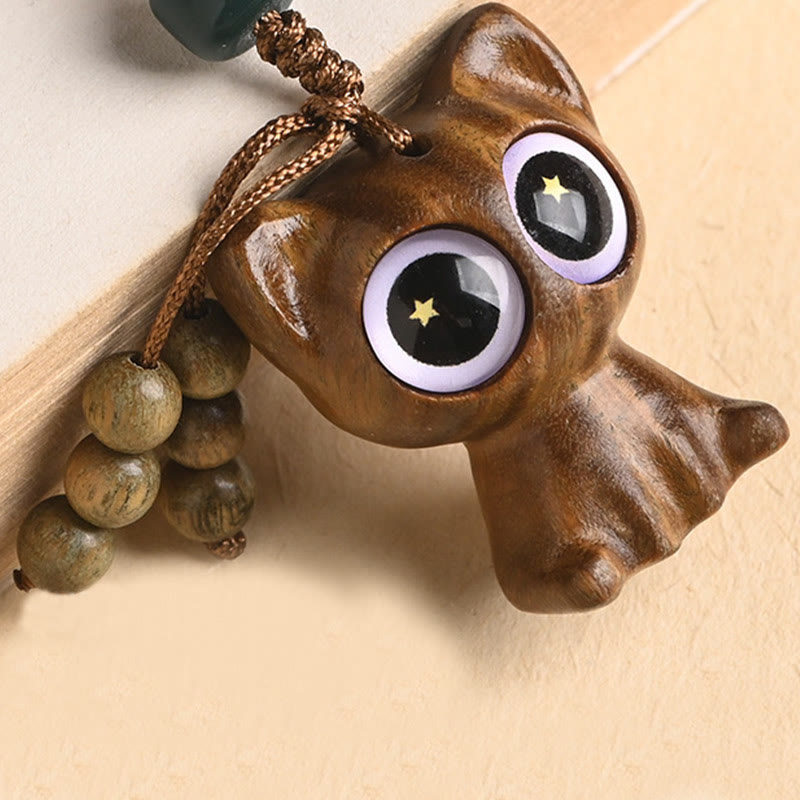 Green Sandalwood Koi Fish Lucky Cat Key Chain Decoration