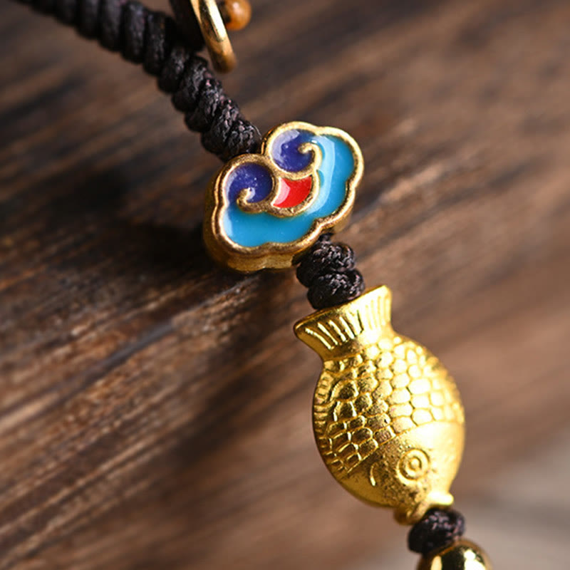 Green Sandalwood Koi Fish Lucky Cat Key Chain Decoration