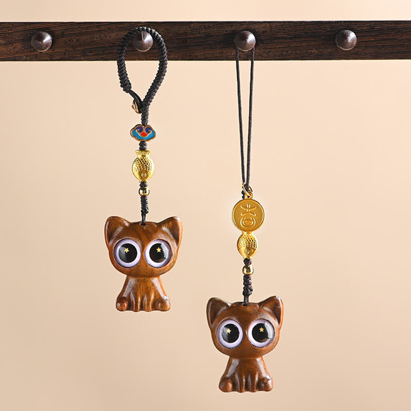 Green Sandalwood Koi Fish Lucky Cat Key Chain Decoration