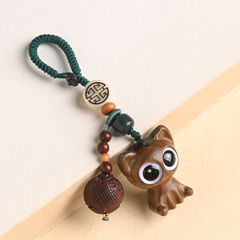 Green Sandalwood Koi Fish Lucky Cat Key Chain Decoration