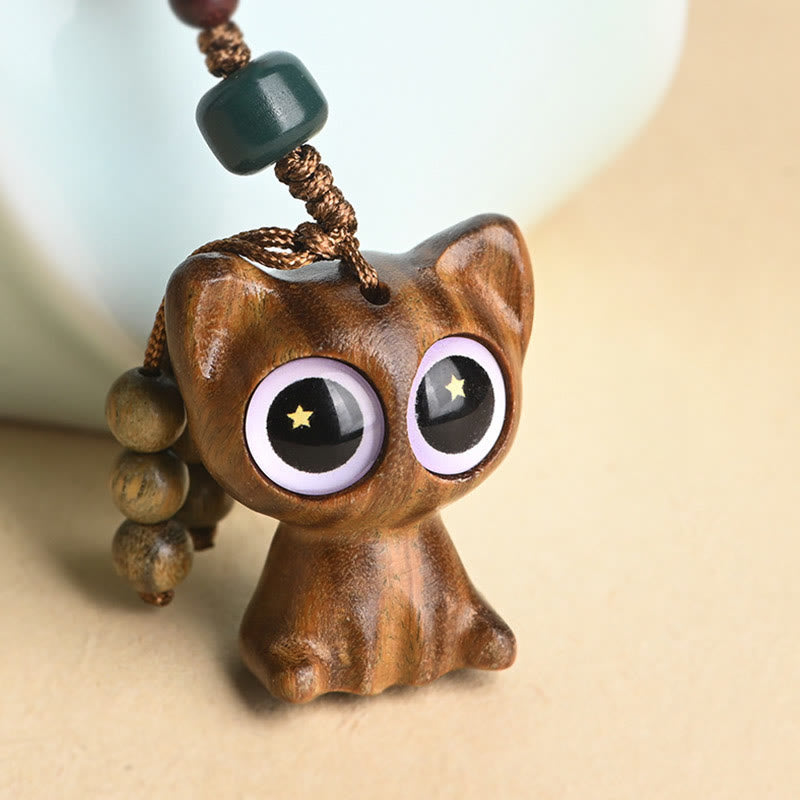 Green Sandalwood Koi Fish Lucky Cat Key Chain Decoration