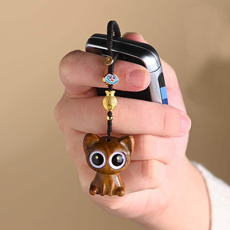 Green Sandalwood Koi Fish Lucky Cat Key Chain Decoration