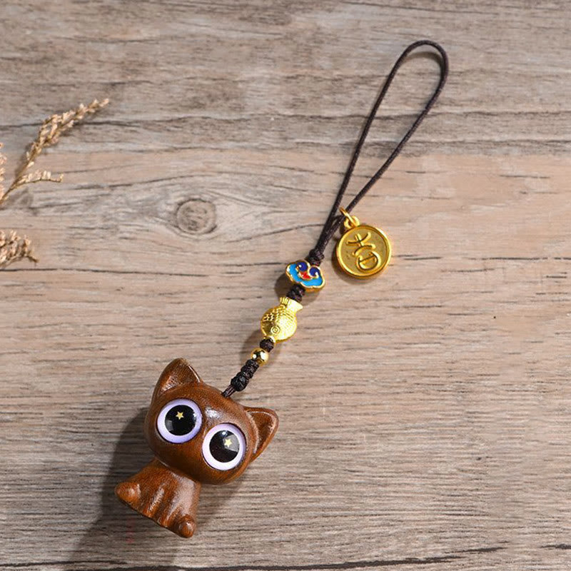 Green Sandalwood Koi Fish Lucky Cat Key Chain Decoration