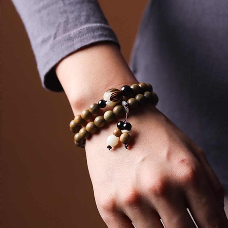 Green Sandalwood Lotus Soothing Double Wrap Bracelet