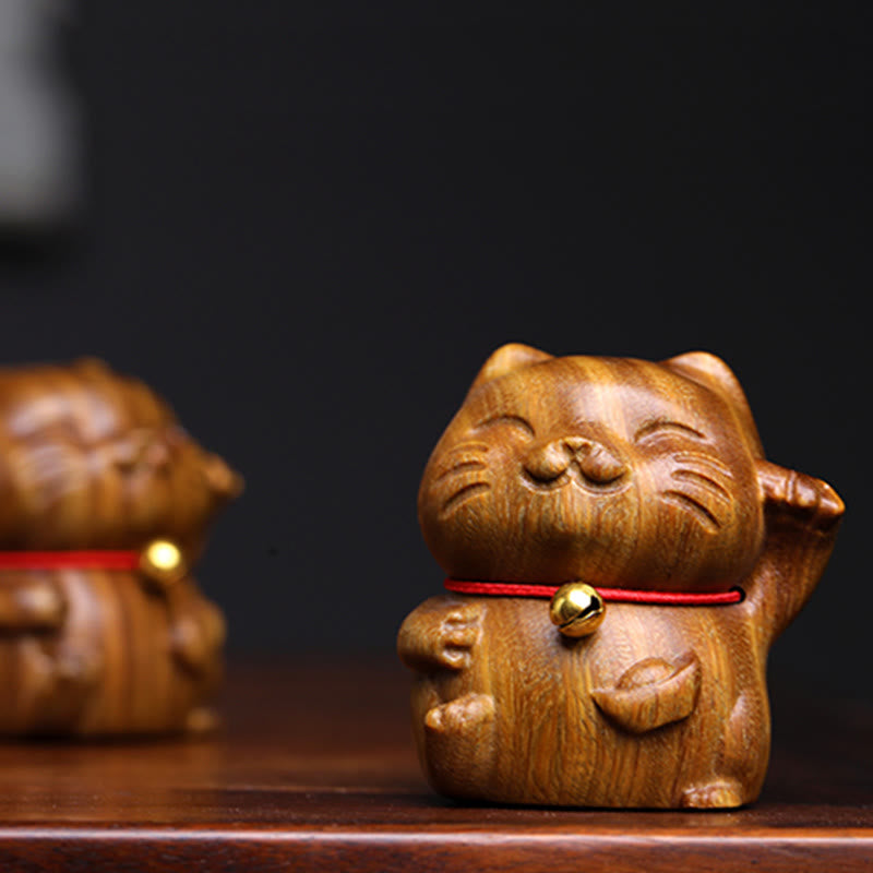 Green Sandalwood Lucky Cat Decoration 4.5cm Peace Charm