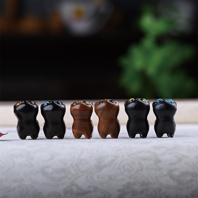 Green Sandalwood Lucky Cat Figurine for Positive Energy