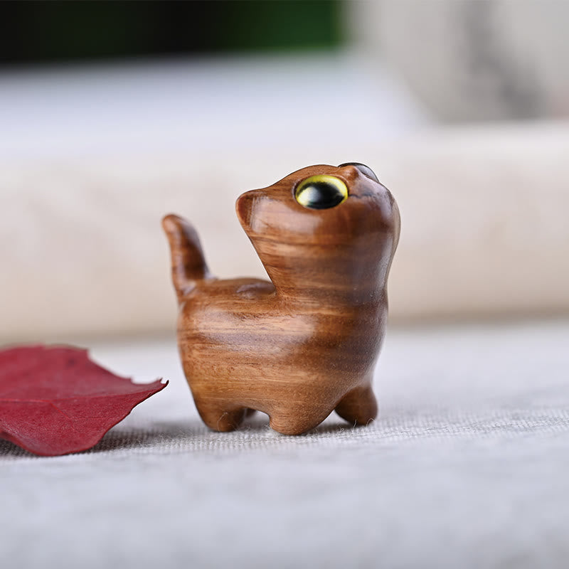 Green Sandalwood Lucky Cat Figurine for Positive Energy