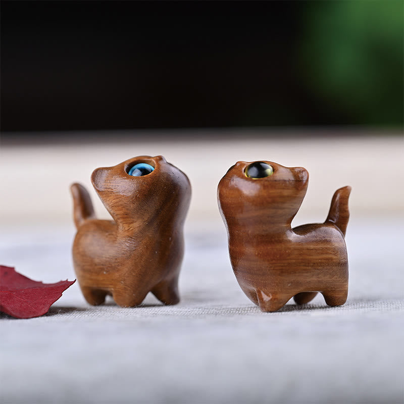 Green Sandalwood Lucky Cat Figurine for Positive Energy