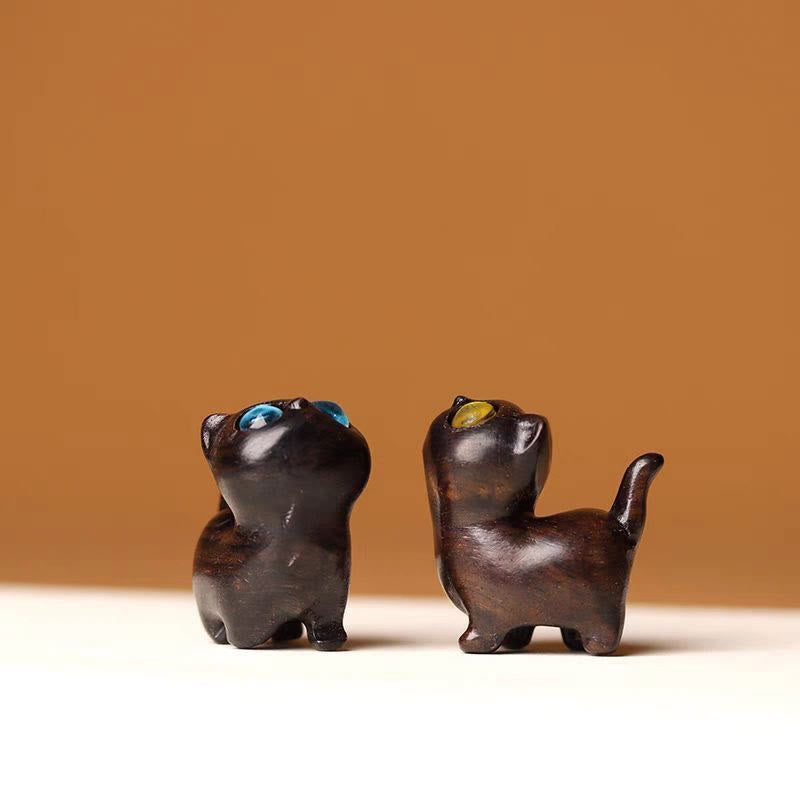 Green Sandalwood Lucky Cat Figurine for Positive Energy