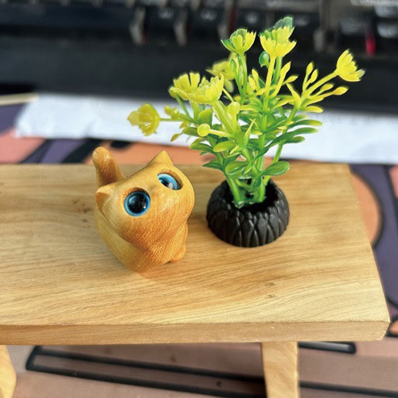 Green Sandalwood Lucky Cat Figurine for Positive Energy