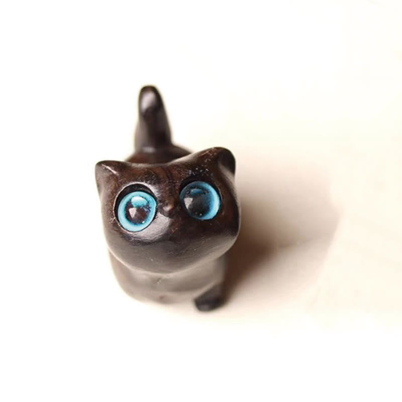 Green Sandalwood Lucky Cat Figurine for Positive Energy