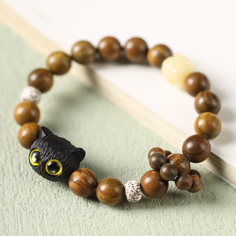 Green Sandalwood Soothing Cat Bracelet 14-17cm Wrist