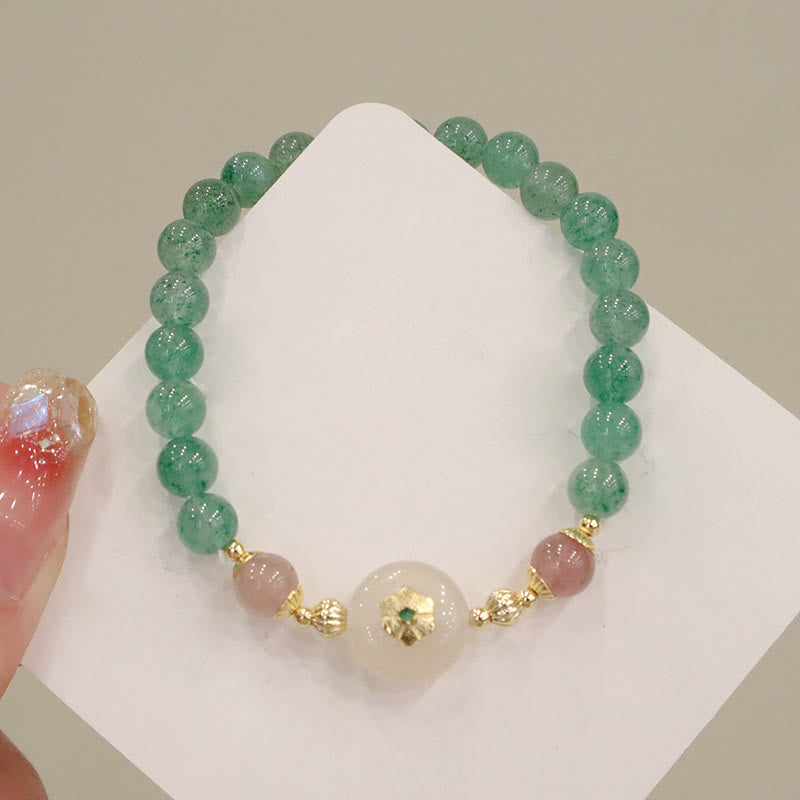 Green Strawberry Quartz Chalcedony Flower Gratitude Bracelet