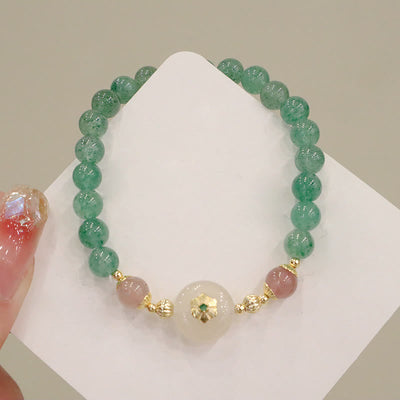 Green Strawberry Quartz Chalcedony Flower Gratitude Bracelet
