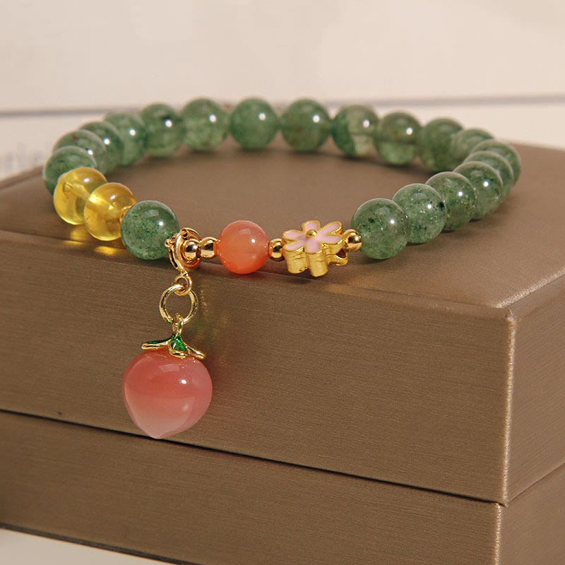 Green Strawberry Quartz Love Peach Charm Bracelet for Emotional Balance
