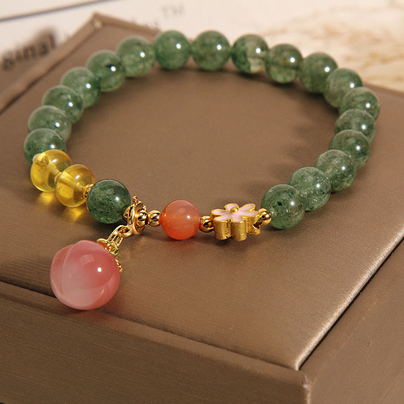 Green Strawberry Quartz Love Peach Charm Bracelet for Emotional Balance