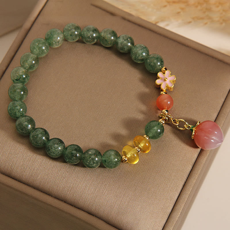 Green Strawberry Quartz Love Peach Charm Bracelet for Emotional Balance