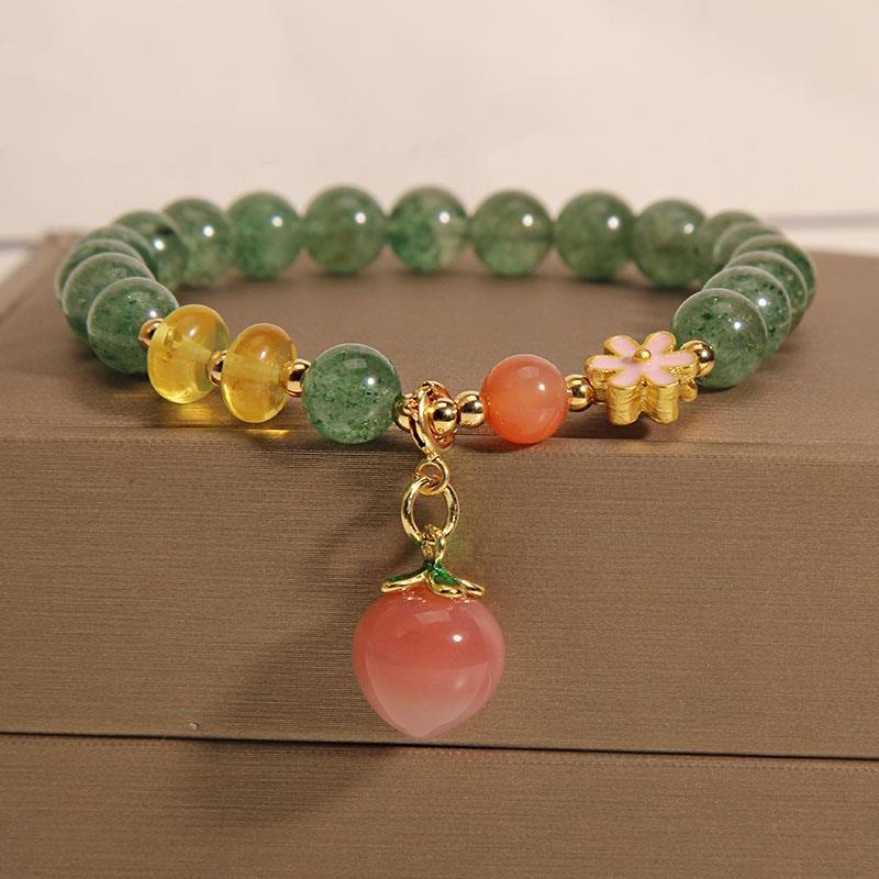 Green Strawberry Quartz Love Peach Charm Bracelet for Emotional Balance