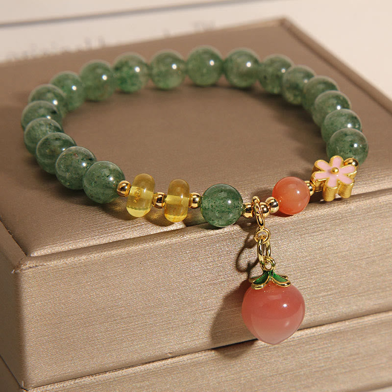Green Strawberry Quartz Love Peach Charm Bracelet for Emotional Balance
