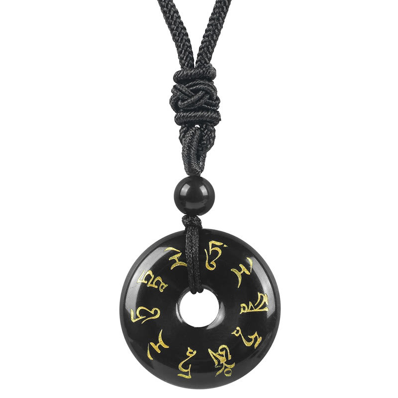 Green Tara Mantra Black Obsidian Necklace Pendant