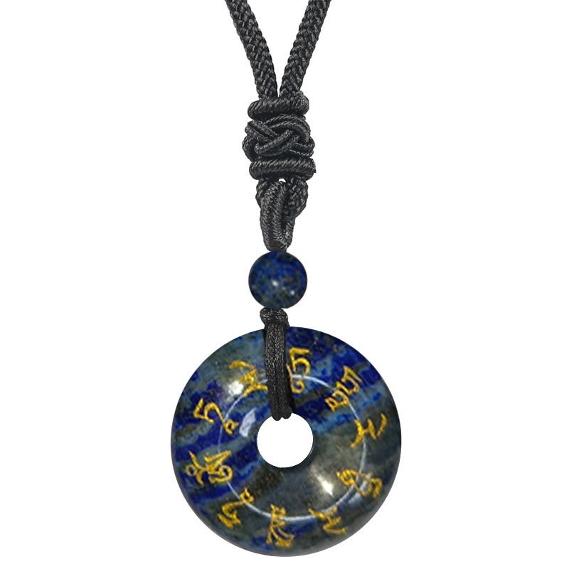 Green Tara Mantra Black Obsidian Necklace Pendant