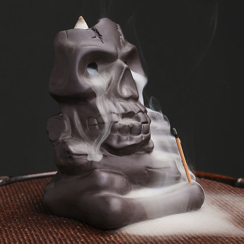 Halloween Skull Head Purple Clay Incense Burner 11.3cm
