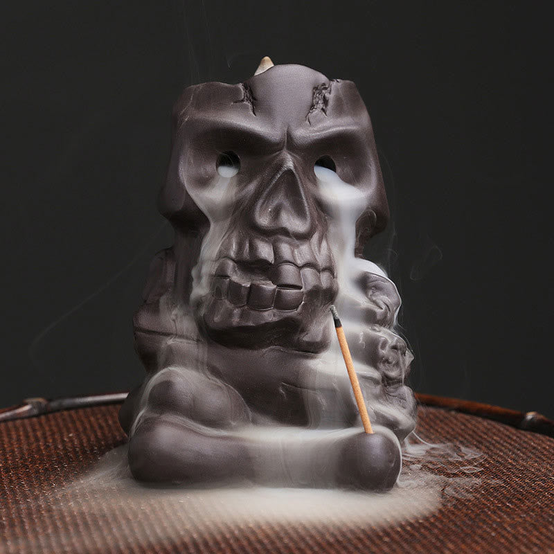 Halloween Skull Head Purple Clay Incense Burner 11.3cm