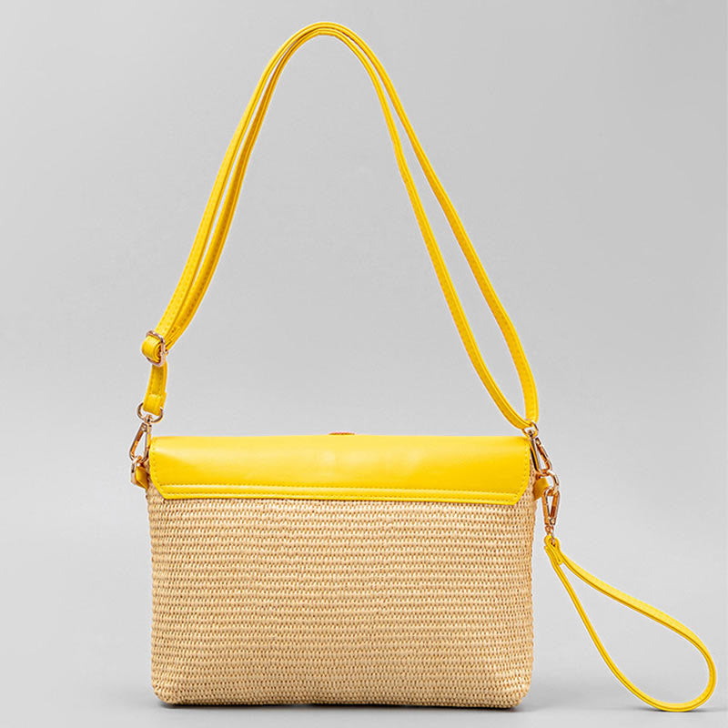 Hamsa Straw Crossbody Bag with Elephant & Flower Designs