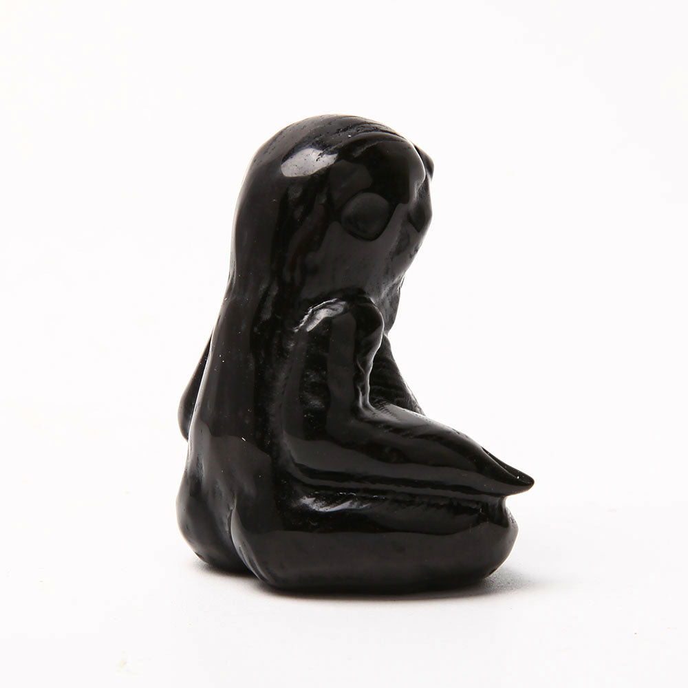 Hand Carved Black Obsidian Sloth Crystal Figurine 2.55 inch