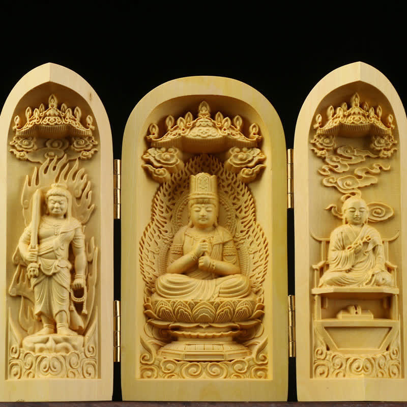 Hand-carved Boxwood Serenity Altar | Portable Prayer Altar Item