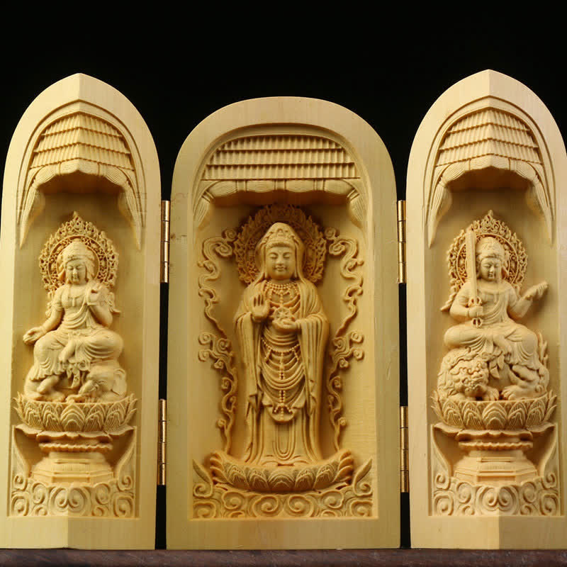 Hand-carved Boxwood Serenity Altar | Portable Prayer Altar Item