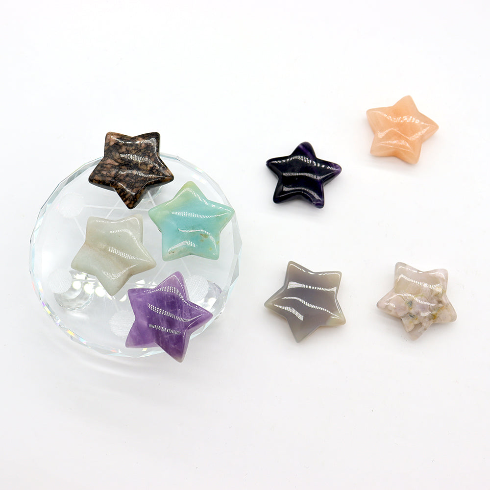 Hand-Carved Crystal Stars 10mm Carving for Healing & Chakra
