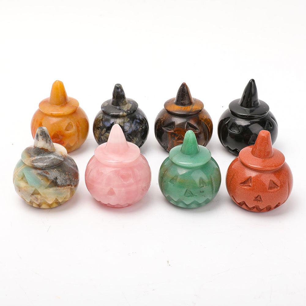 Hand Carved Gemstone Pumpkin Figurine 2" for Halloween Decor