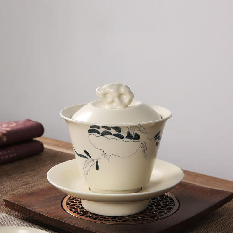 Hand Painted Ceramic Gaiwan Tea Cup With Lid 200ml | Zen Decor
