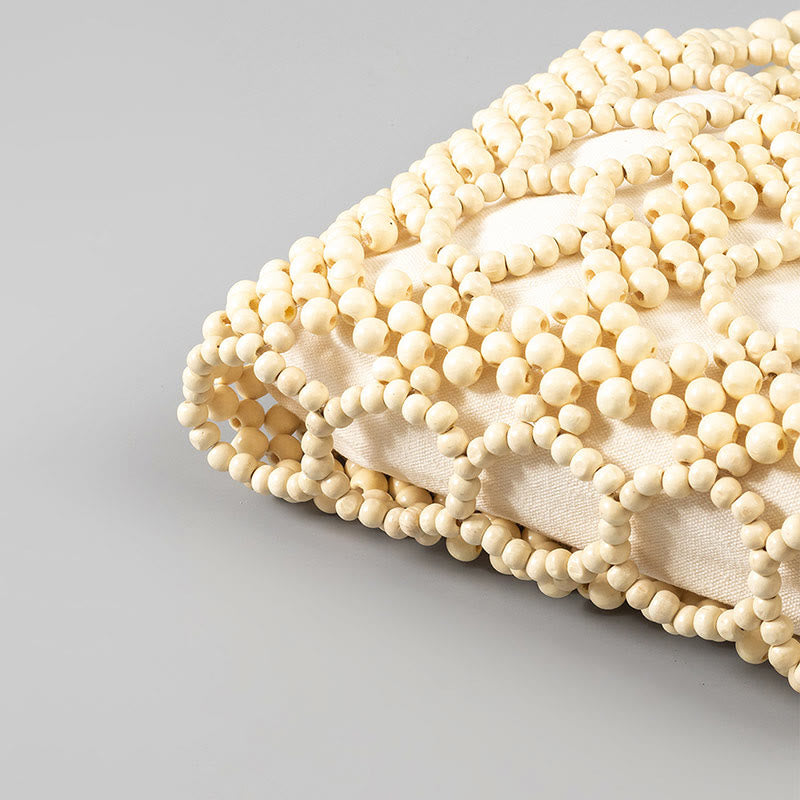 Hand-woven Round Hollow Wooden Beads Handbag - Bohemian Style