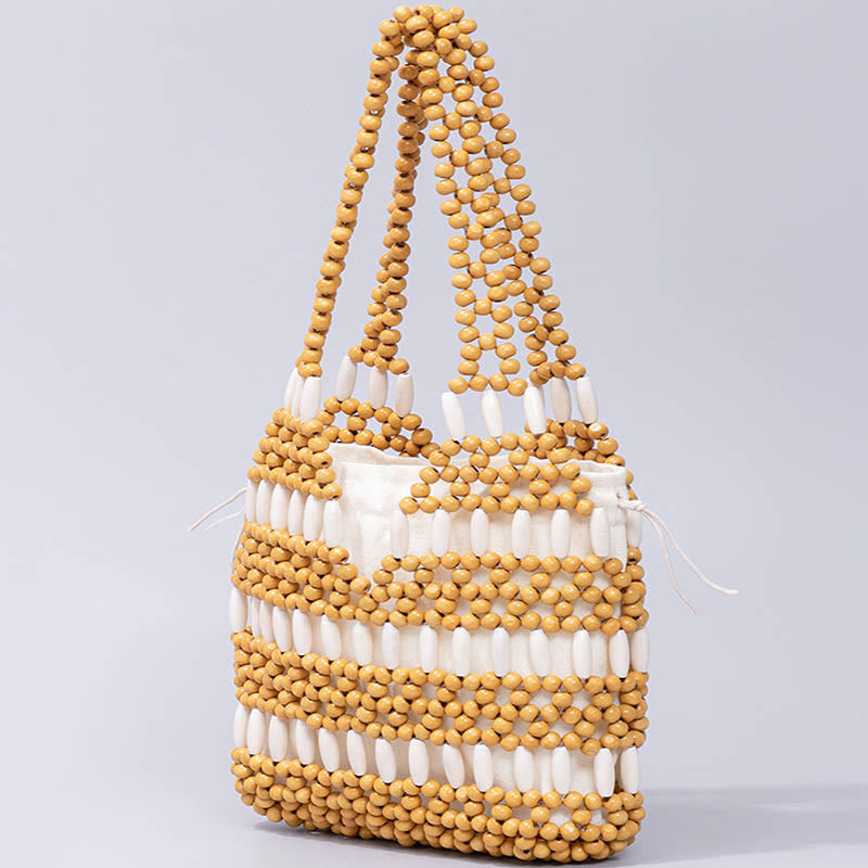 Hand-woven Round Wooden Beads Shoulder Bag | Spiritual Accessory