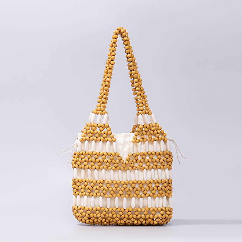 Hand-woven Round Wooden Beads Shoulder Bag | Spiritual Accessory