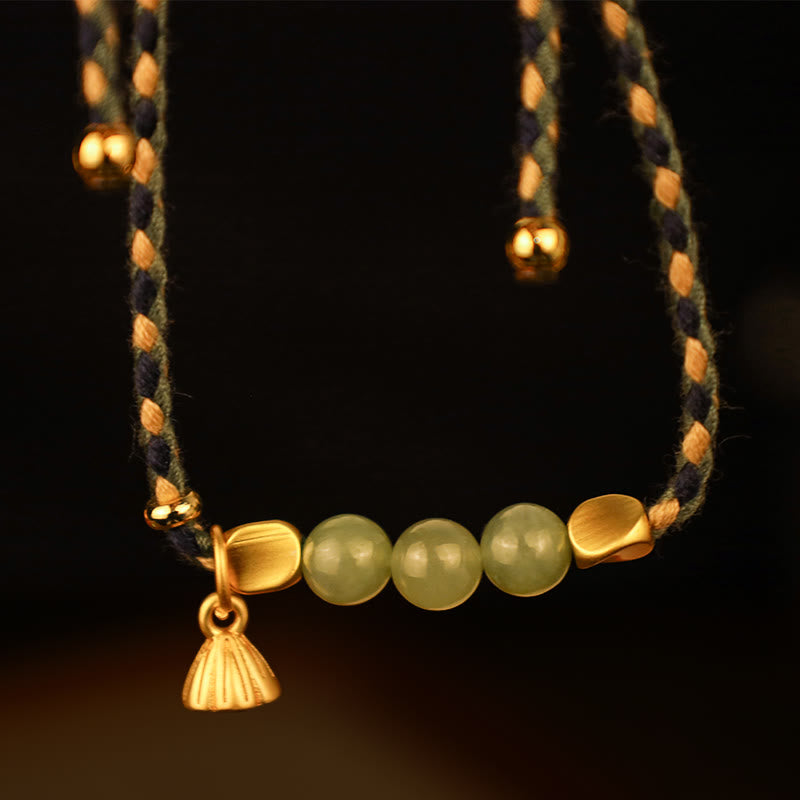 Handcrafted Hetian Jade Lotus Charm Bracelet 6mm