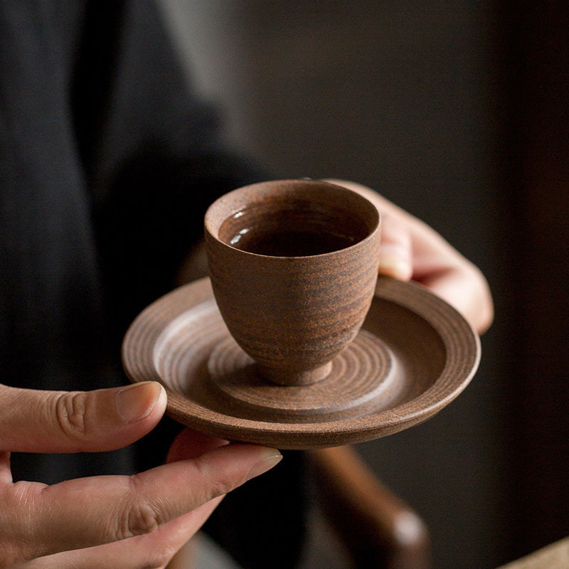 Handcrafted Retro Brown Ceramic Zen Teacup for Mindful Tea Rituals